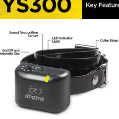 Dogtra YS300 sound recognition sensor distinguishes bark from ambient noise.