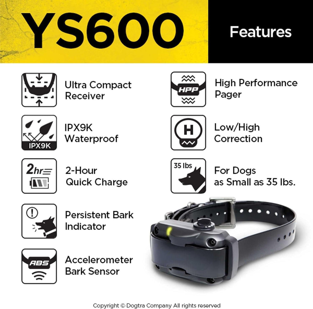 Dogtra YS600 bark indicator highlights excessive barking for assessment.