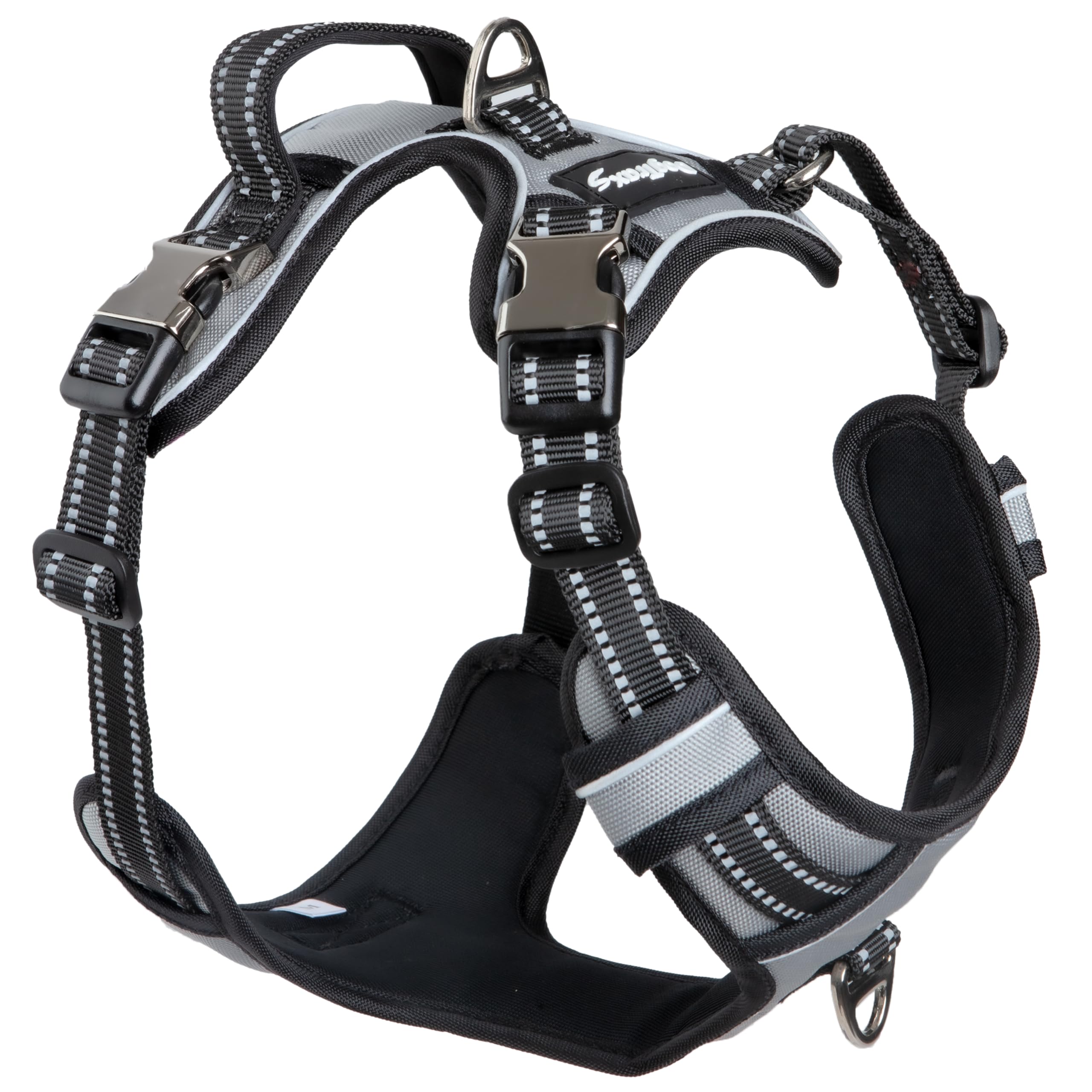 DogTraxs Step in Harness silver gray back view demonstrates secure wrap and easy on/off.