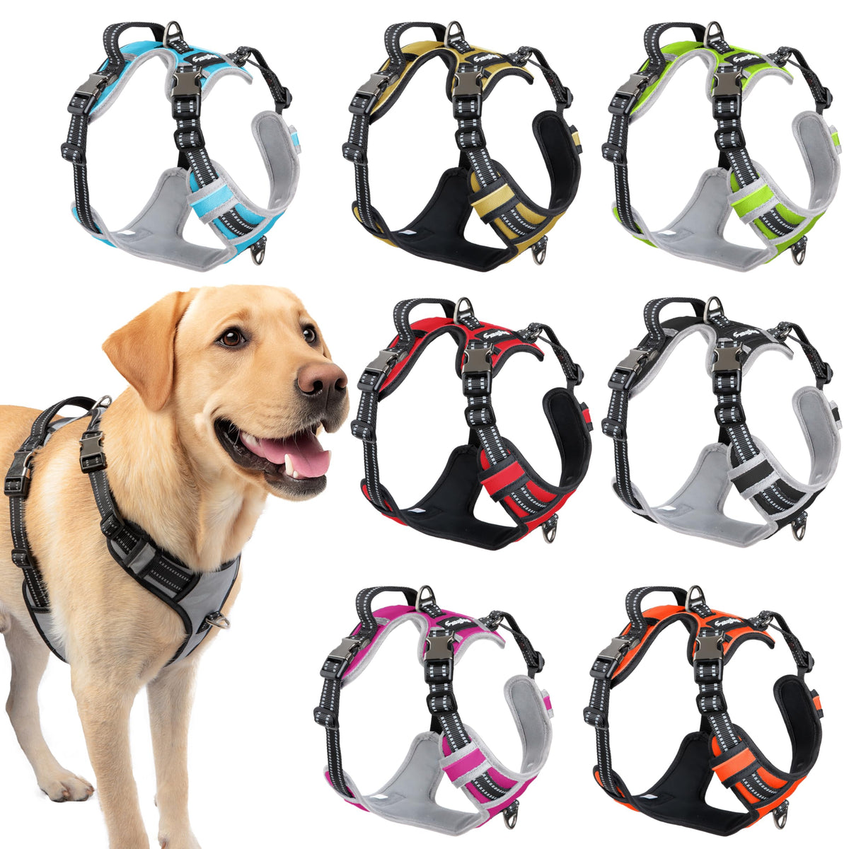 DogTraxs Step in Harness silver gray front view shows breathable, comfortable fit for daily walks.