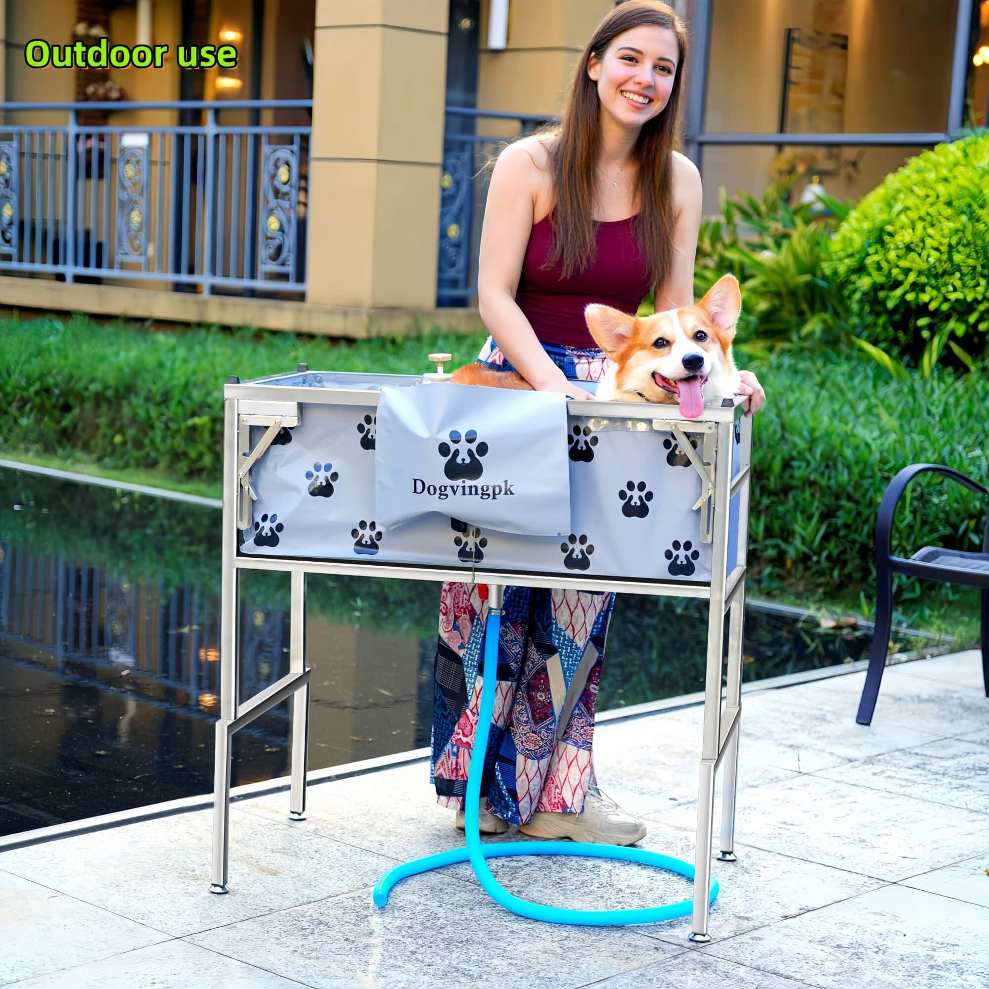 Dogvingpk foldable dog bathtub drain system closeup highlighting quick water release.