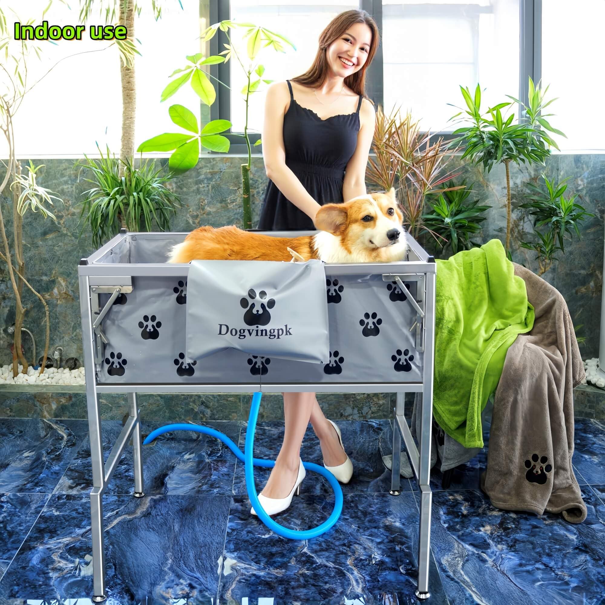 Dogvingpk foldable dog bathtub folded for compact storage in a closet.