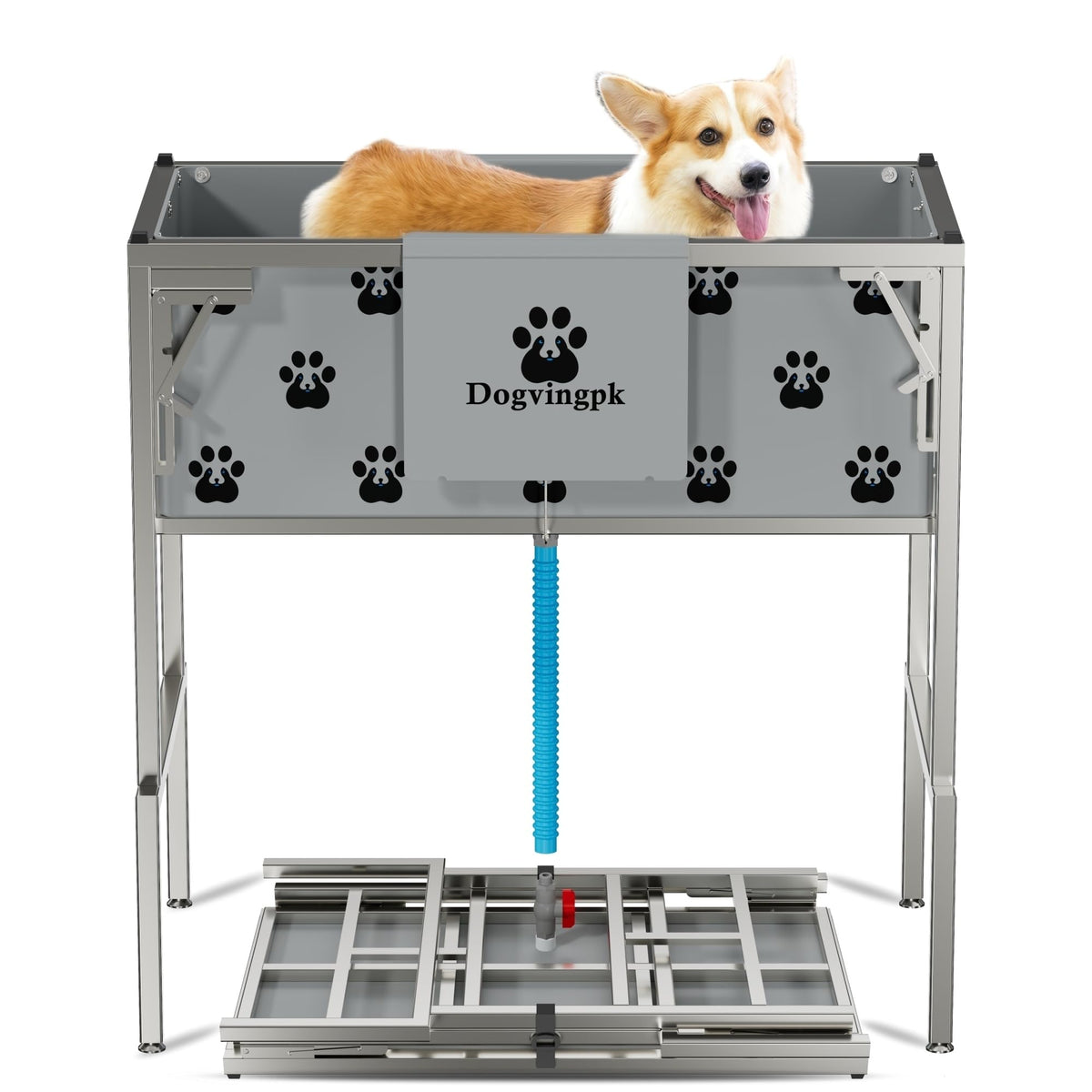 Dogvingpk foldable elevated dog bathtub side view showing sturdy support for grooming.