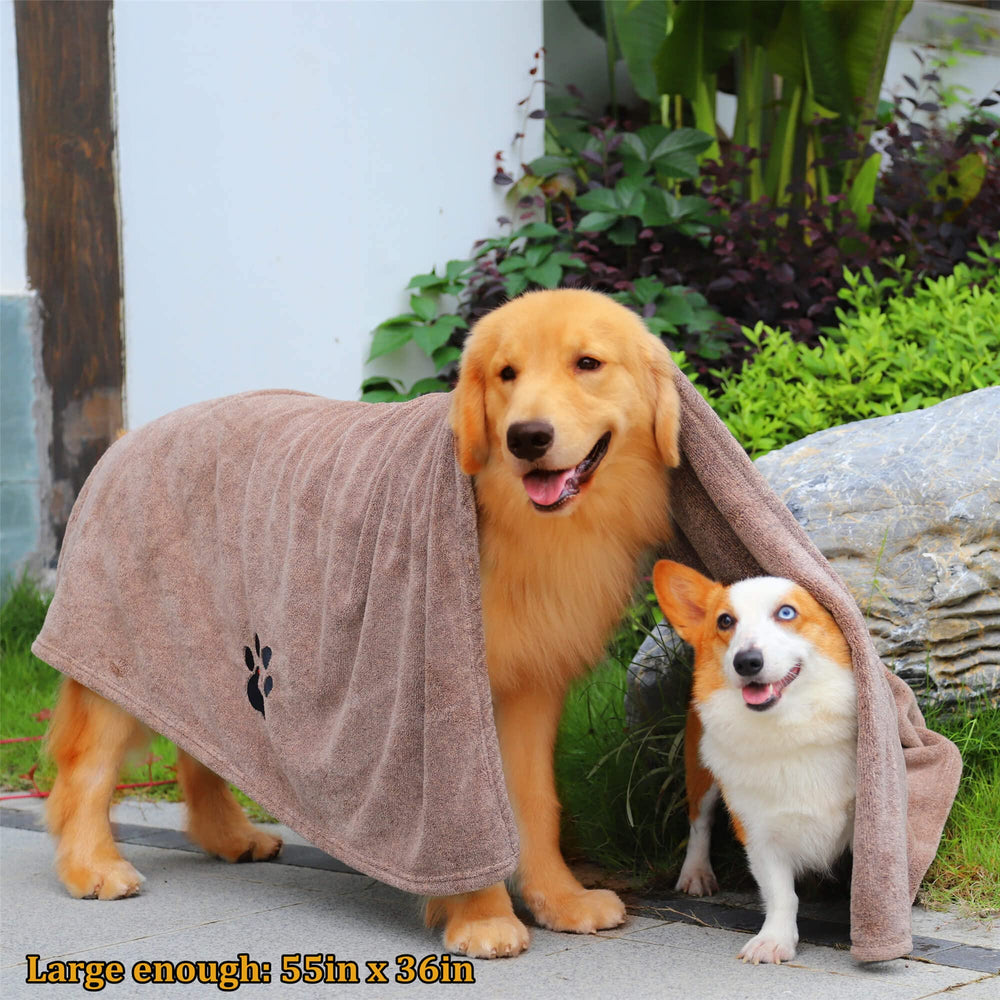 Dogvingpk pack-of-2 towels laid flat illustrating generous 55x36 inch coverage