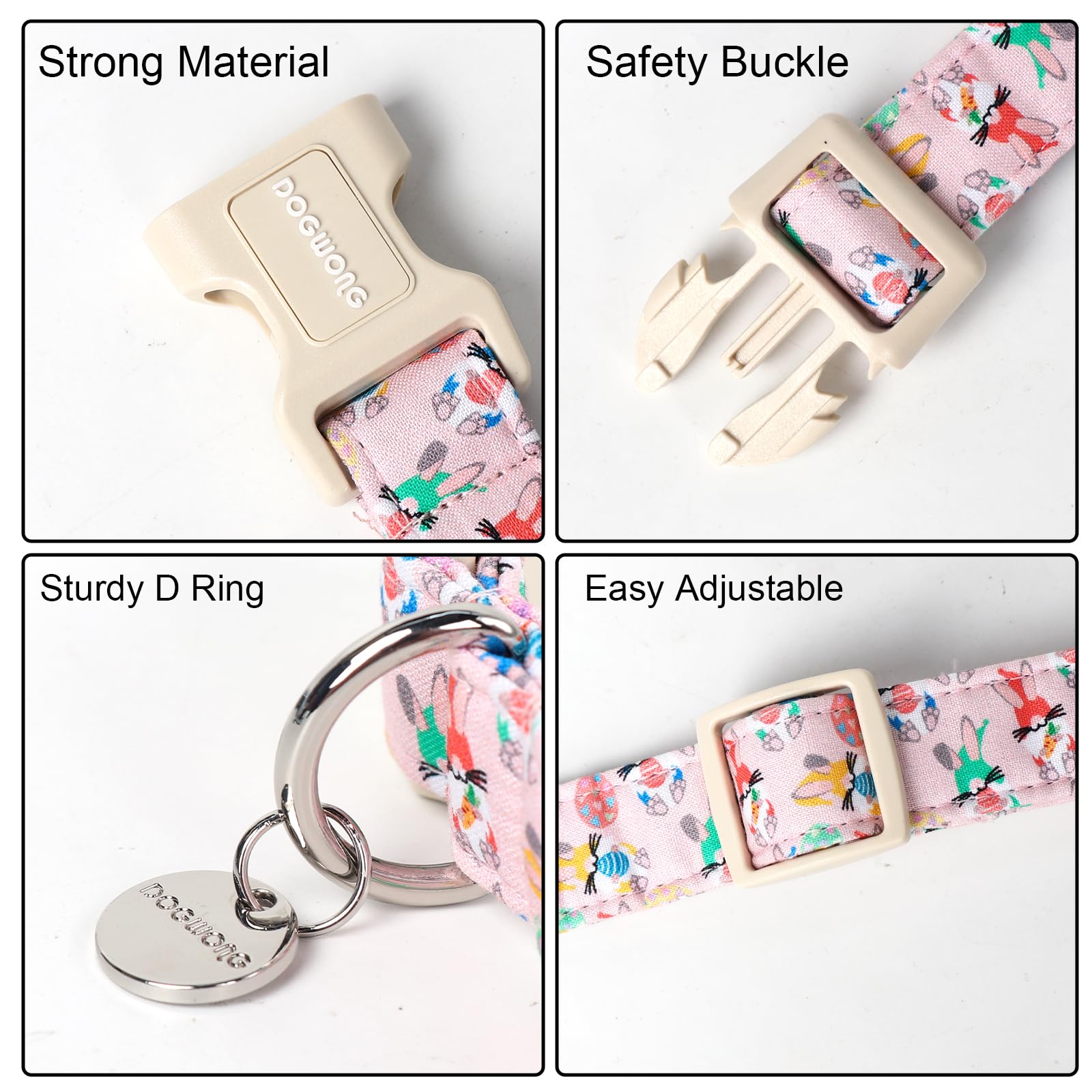 DOGWONG adjustable roll buckle and D-ring enable easy fit and secure leash attachment