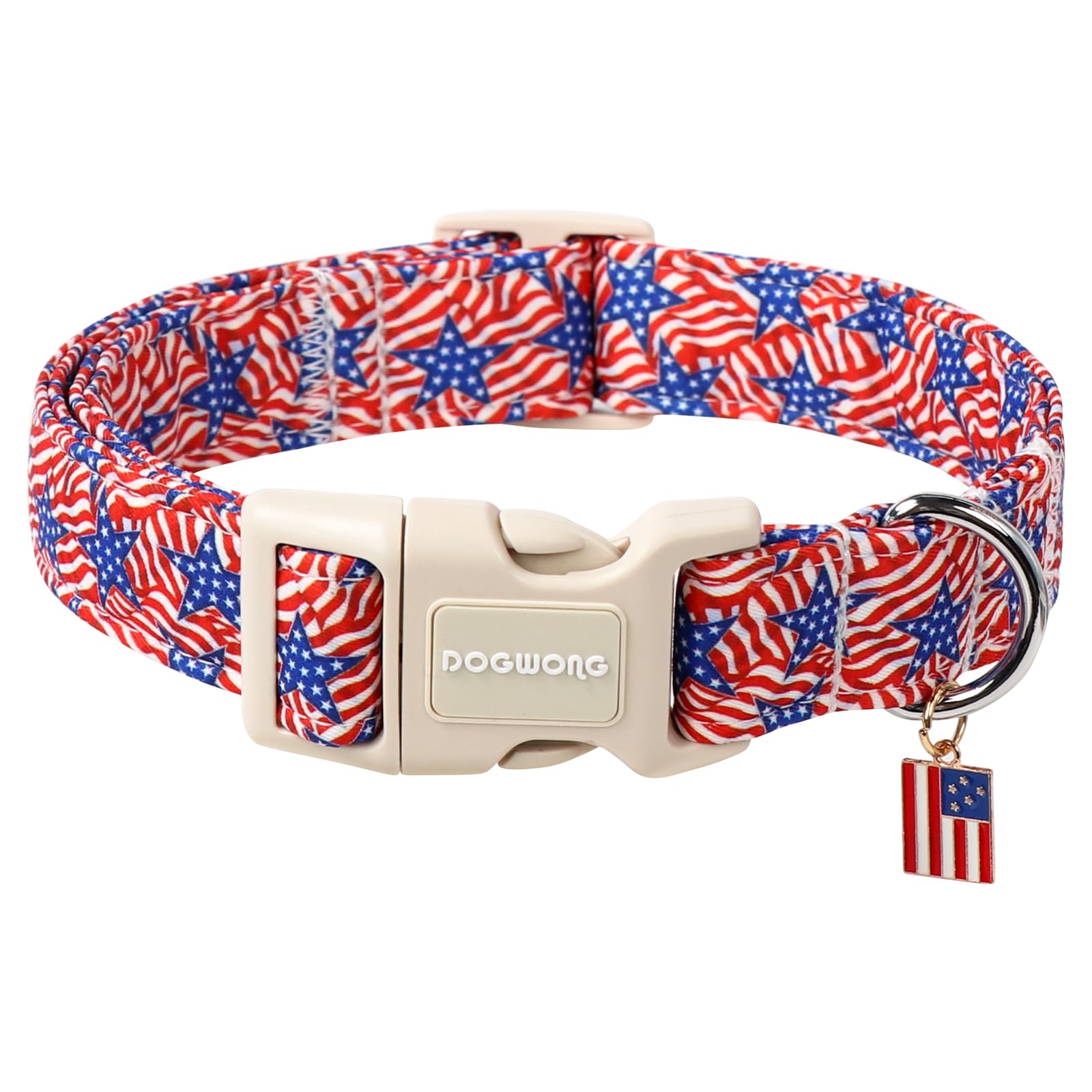 DOGWONG American Flag Collar close-up buckle for quick, secure daily wear