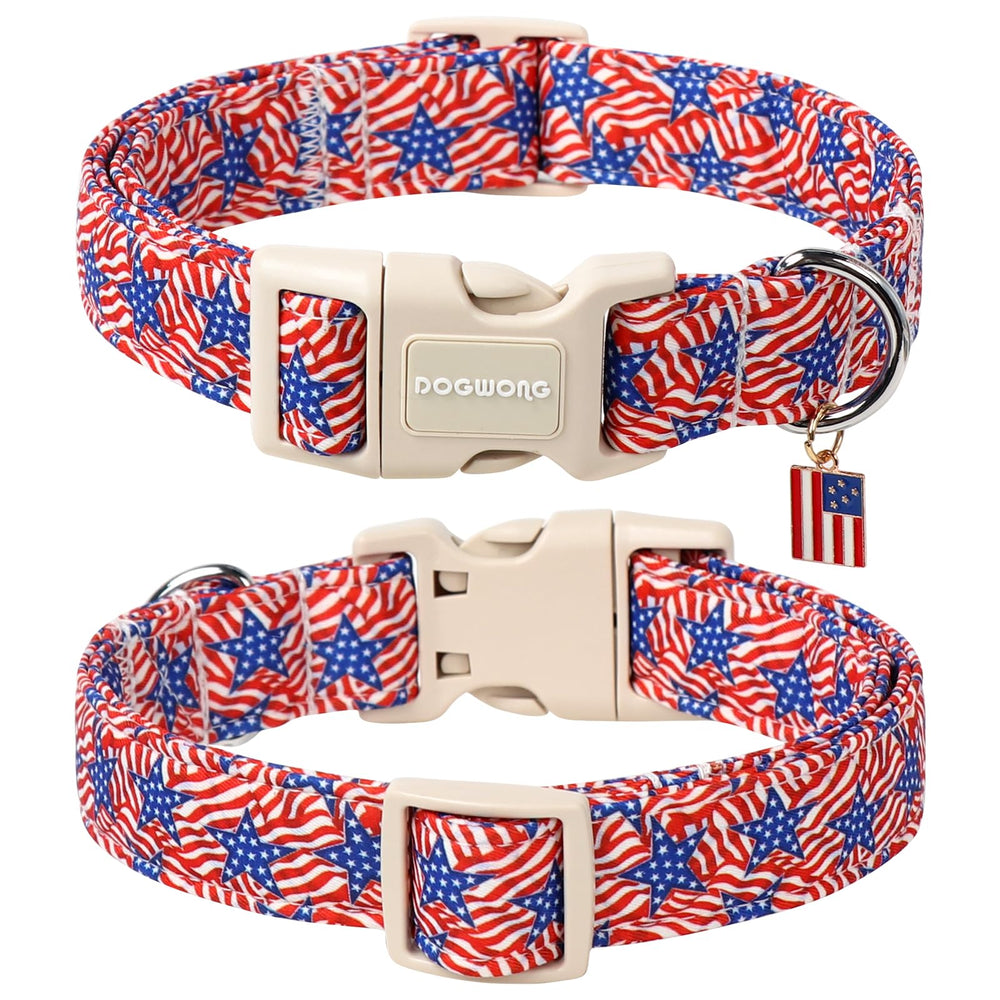 DOGWONG American Flag Collar worn on dog for patriotic style and comfortable fit