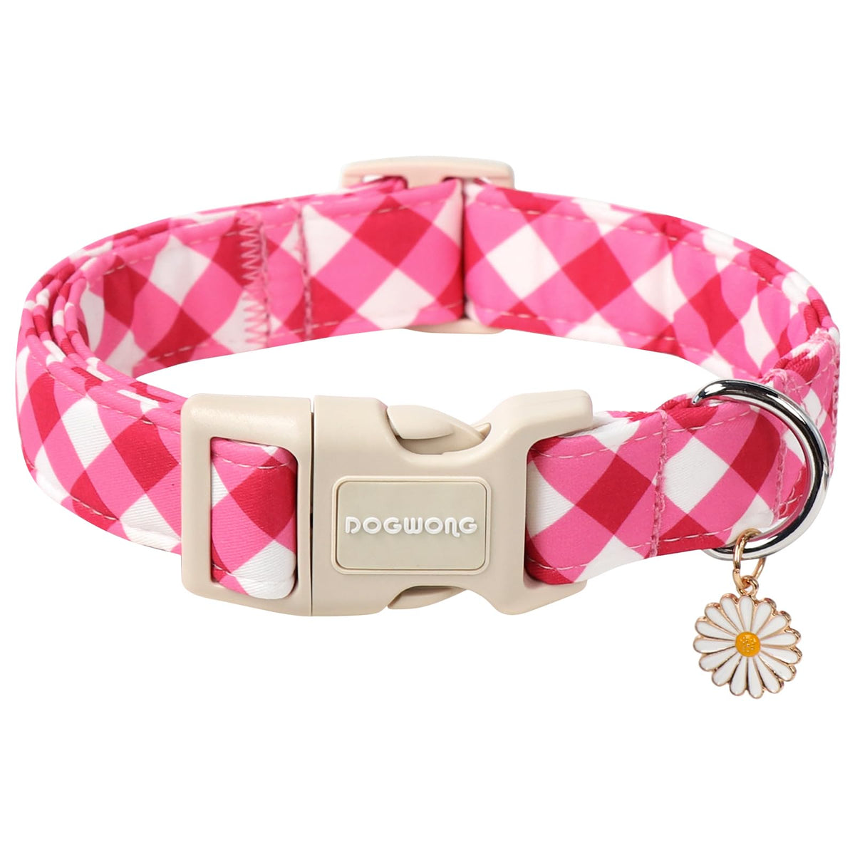 DogWong collar rosa a cuadros, ajuste cómodo para paseos diarios
