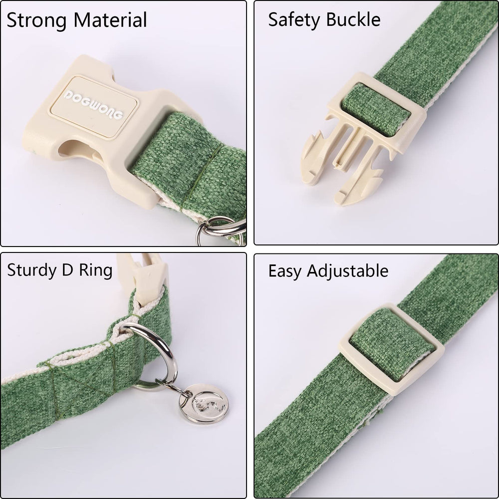 DOGWONG Cotton Hemp Collar adjustable fit demonstrates comfortable green everyday wear