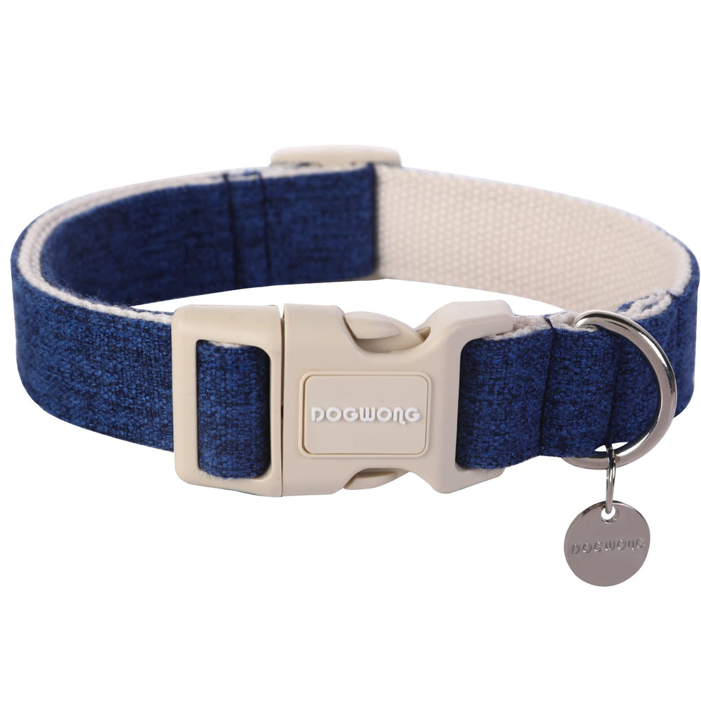 DOGWONG cotton hemp dog collar blue full view shows durable, adjustable everyday wear