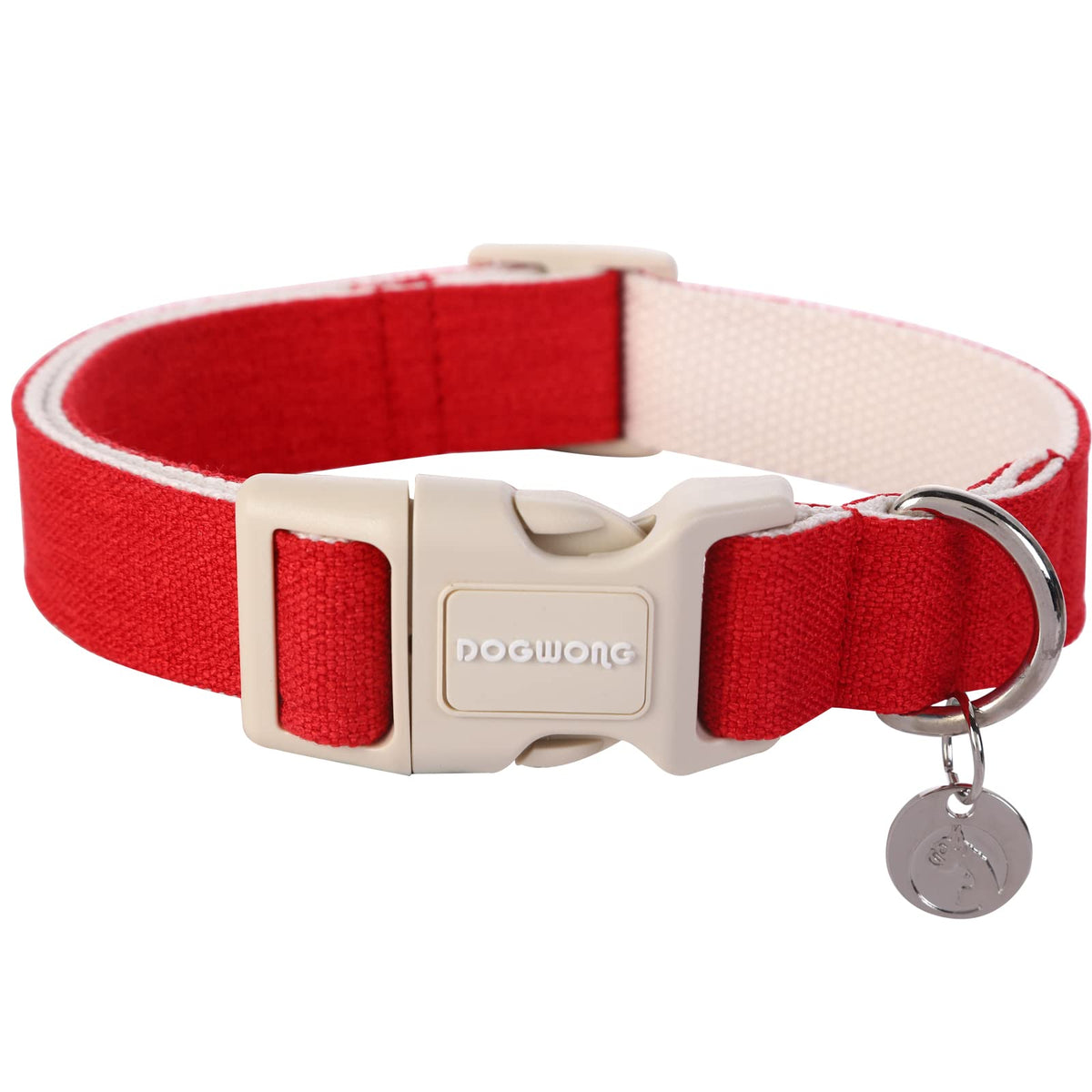 DOGWONG cotton hemp dog collar red, natural fabric for everyday comfort and durability.