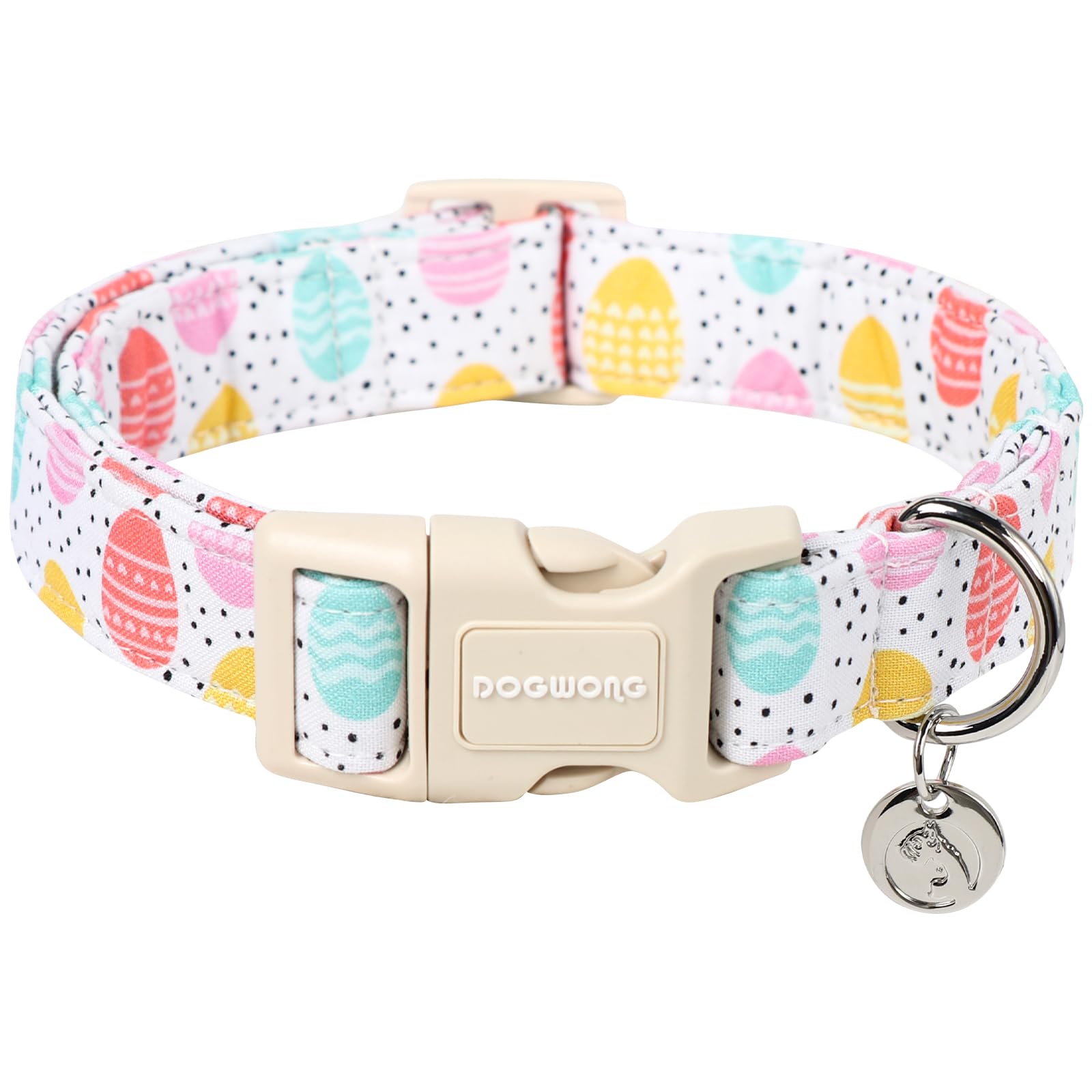 DOGWONG Easter collar with colorful egg pattern for festive photos.