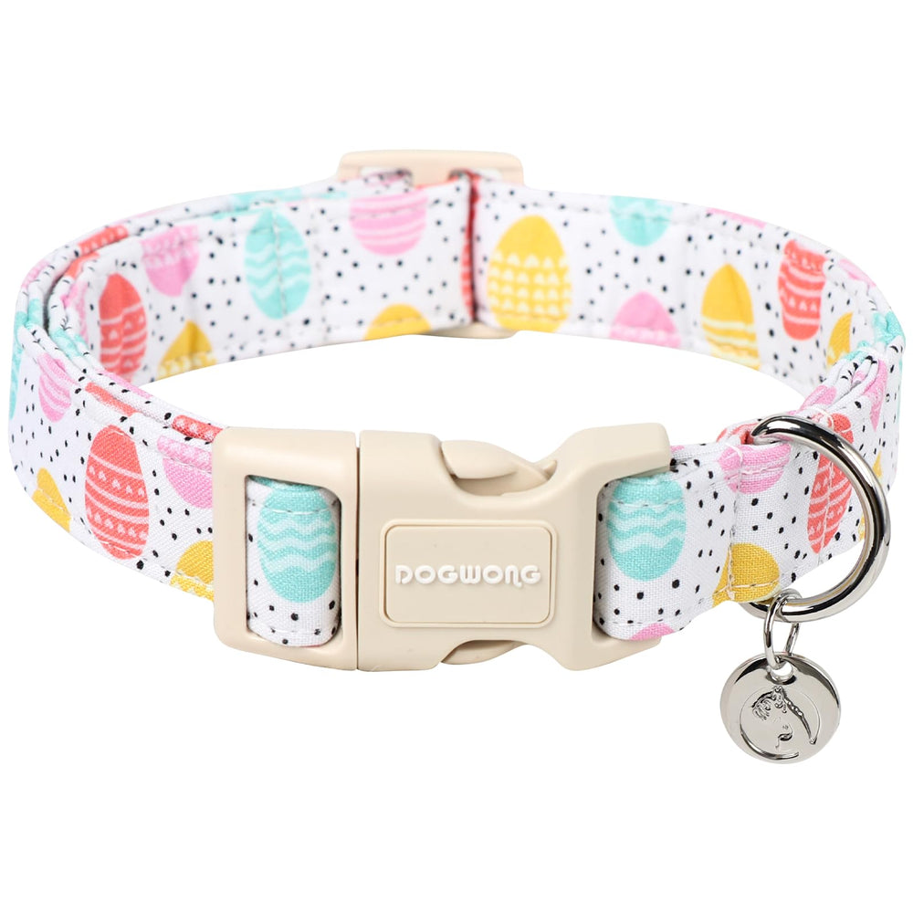DOGWONG Easter collar with colorful egg pattern for festive photos.