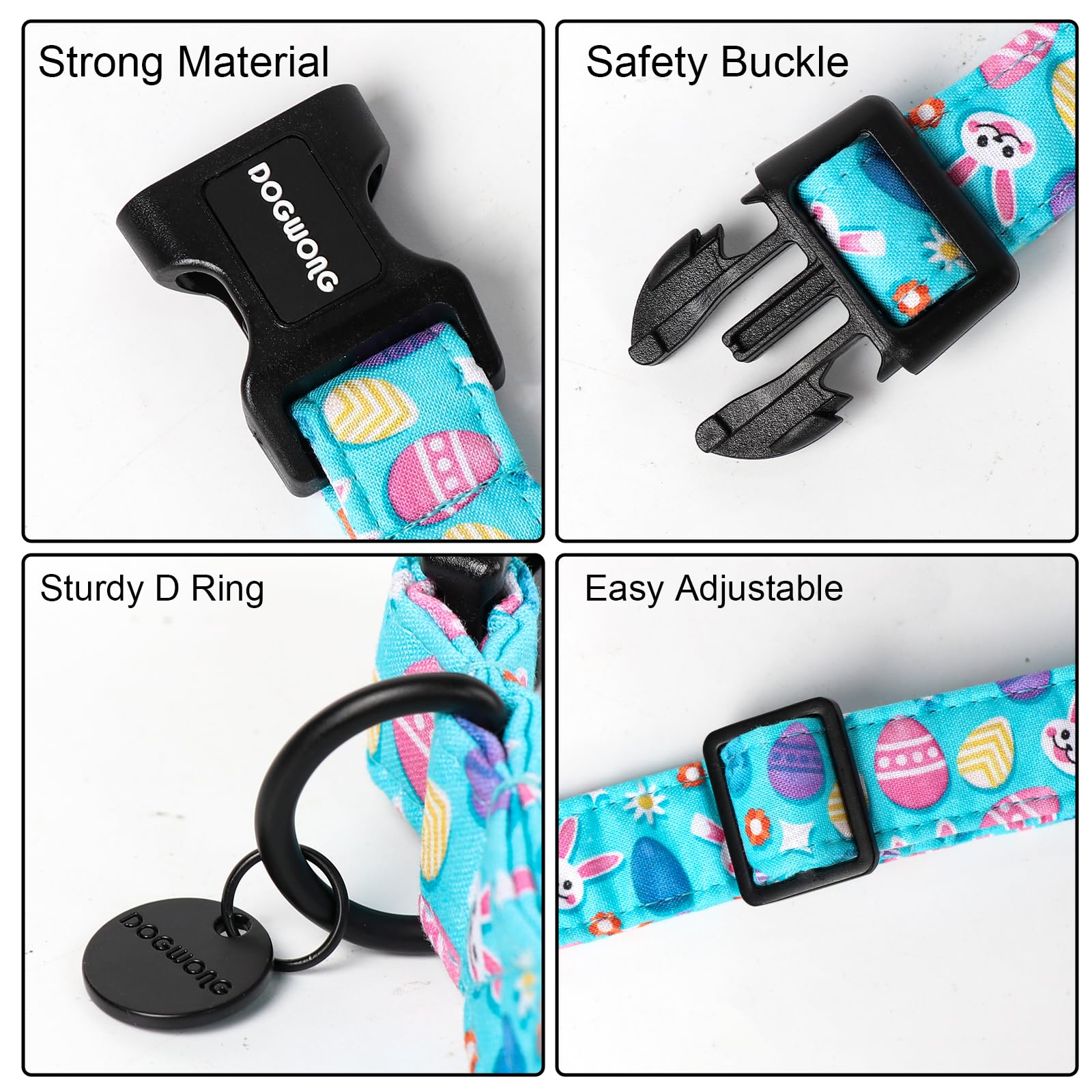 DOGWONG Easter Dog Collar adjustable buckle demonstrates secure fit