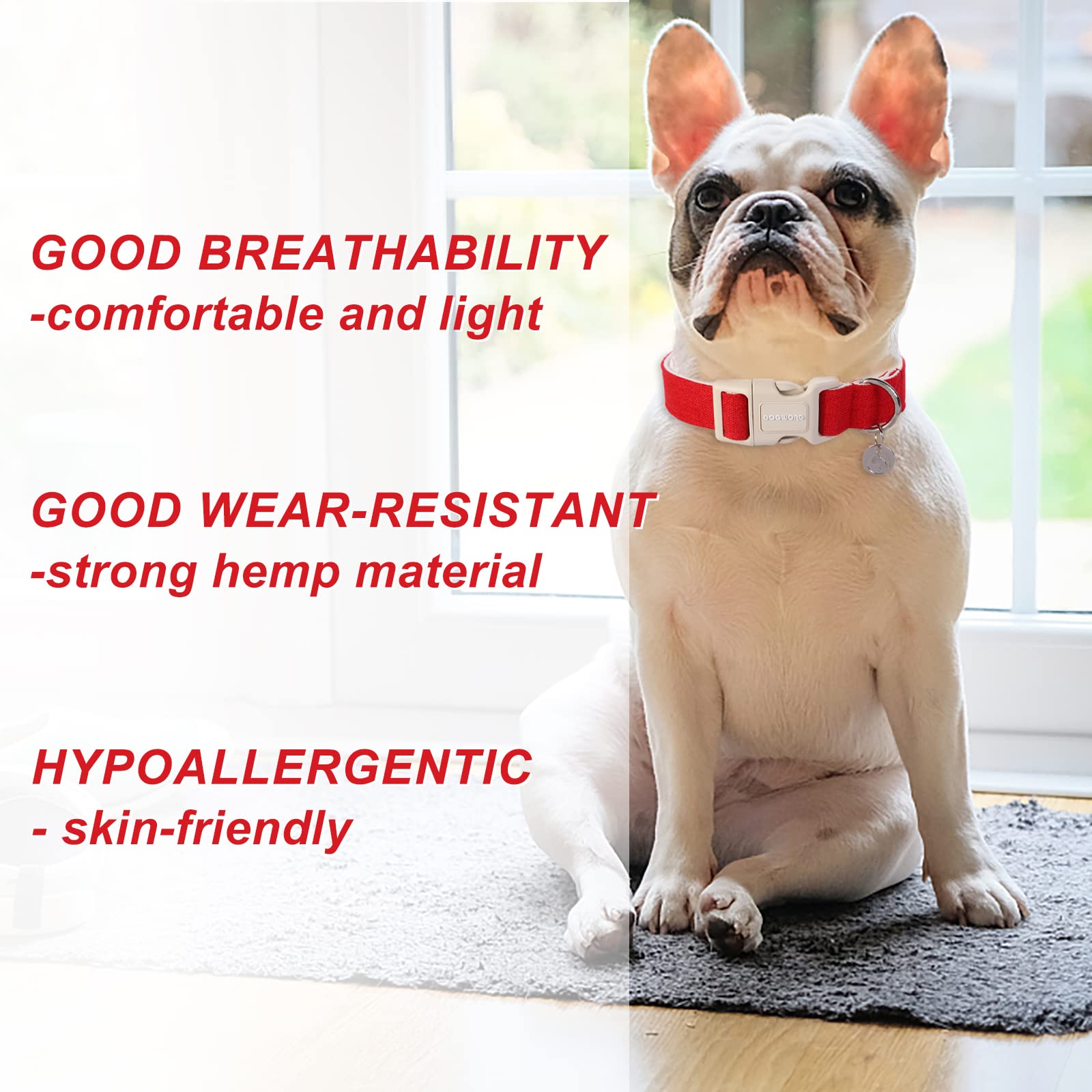 DOGWONG collar features quick-release buckle for easy on/off.
