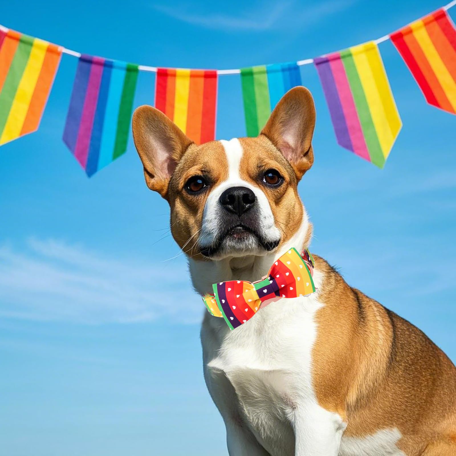 DOGWONG Rainbow Collar XL side view highlights 1.5 inch width for larger breeds.