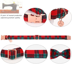 DOGWONG red-green plaid collar detail; shows stitching and festive style.