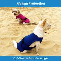 DOGZSTUFF Dog Cooling Vest showcases UV protection on back and chest.