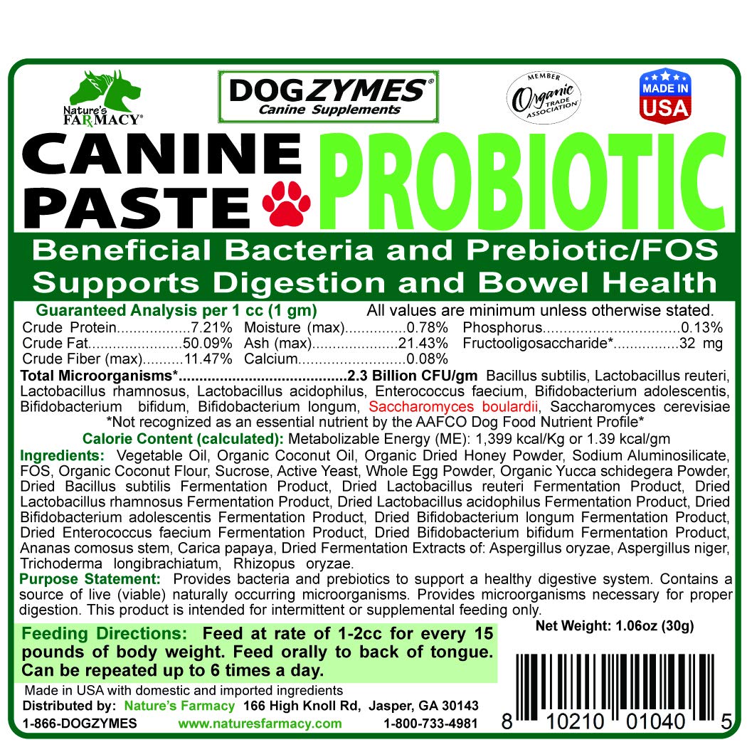Dogzymes canine probiotic paste texture close-up showing smooth, easy-to-dispense paste for digestive support