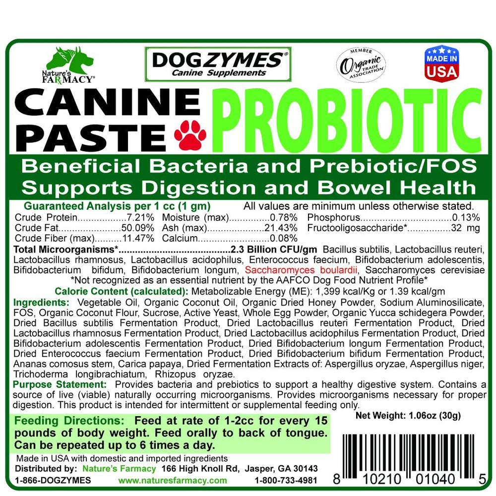 Dogzymes canine probiotic paste texture close-up showing smooth, easy-to-dispense paste for digestive support