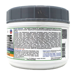 Dogzymes Complete bottle with scoop illustrates easy daily supplement.