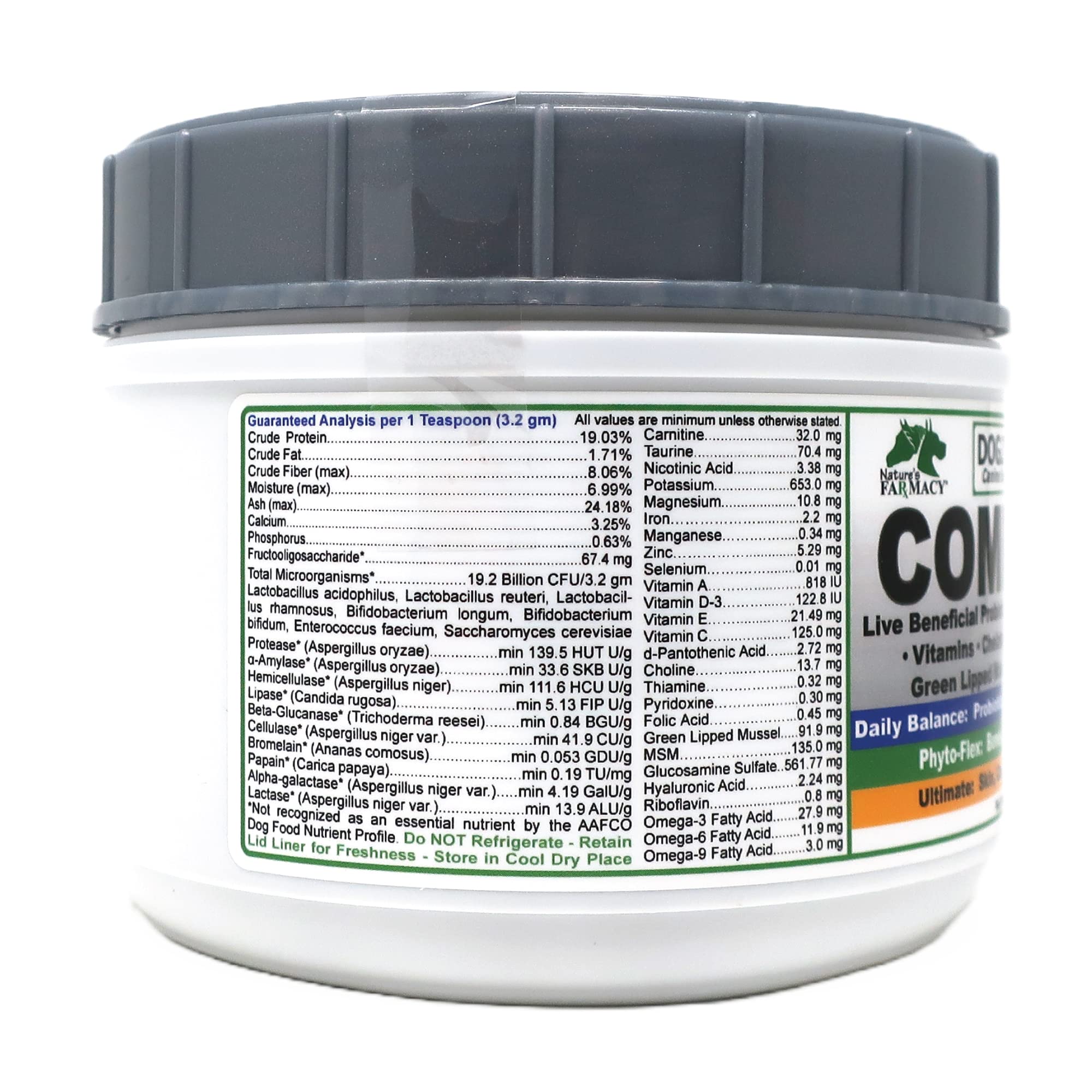 Dogzymes Complete serving on dog food showing joint and coat support.