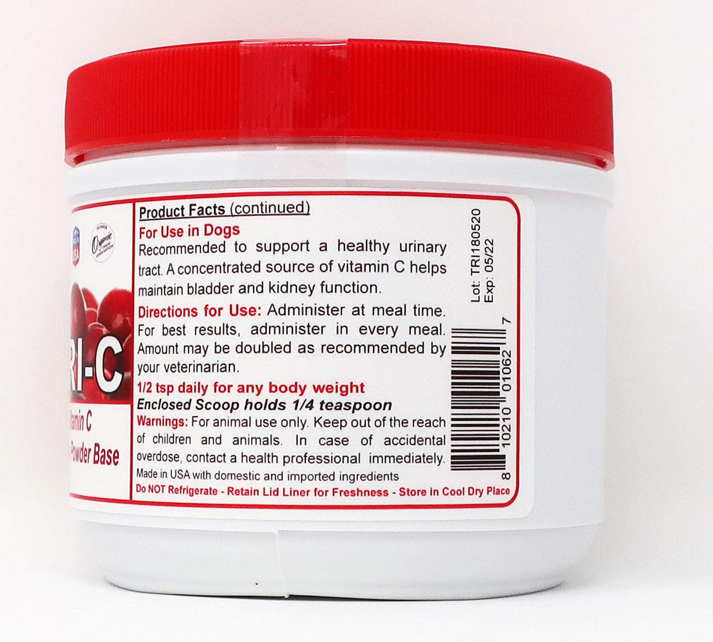 Dogzymes Cran Tri C dosing scoop example showing 1418mg per teaspoon