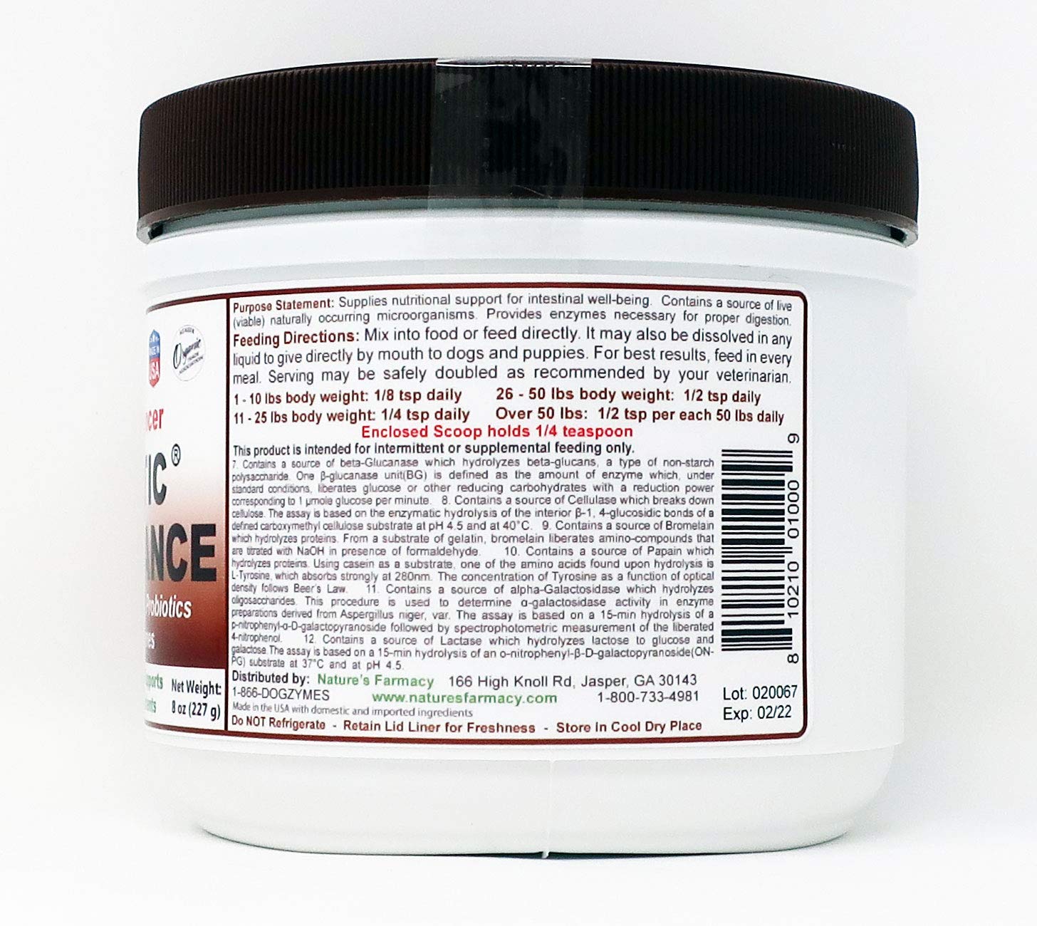 Dogzymes Probiotic Daily Balance ingredients-label presents live cultures and enzymes