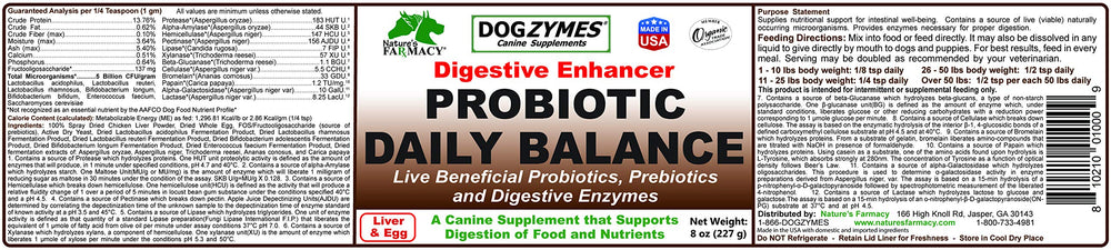 Dogzymes Probiotic Daily Balance measuring spoon showing the daily portion for gut support