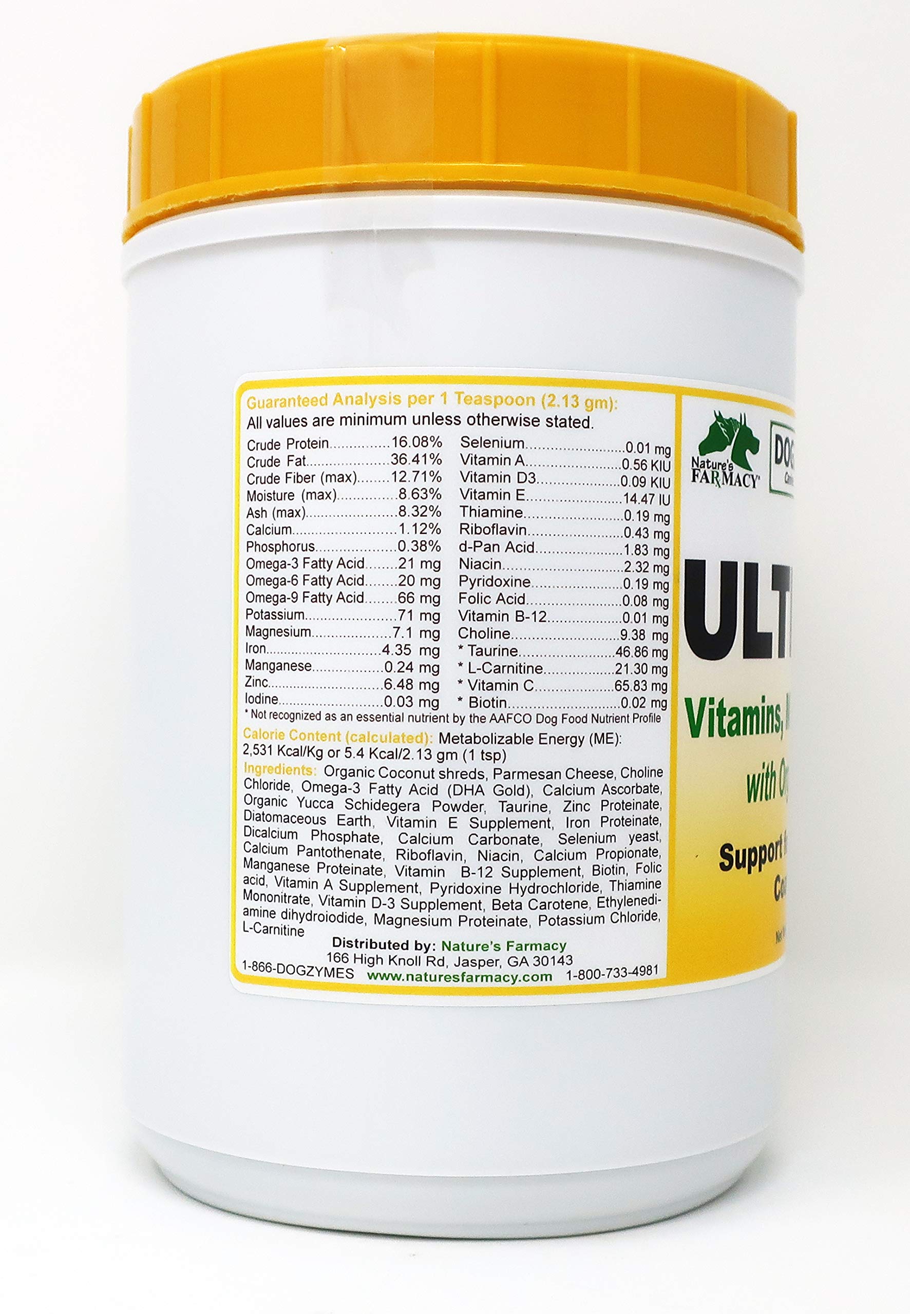 Dogzymes Ultimate Skin and Coat tub close-up highlights organic coconut base and palatability