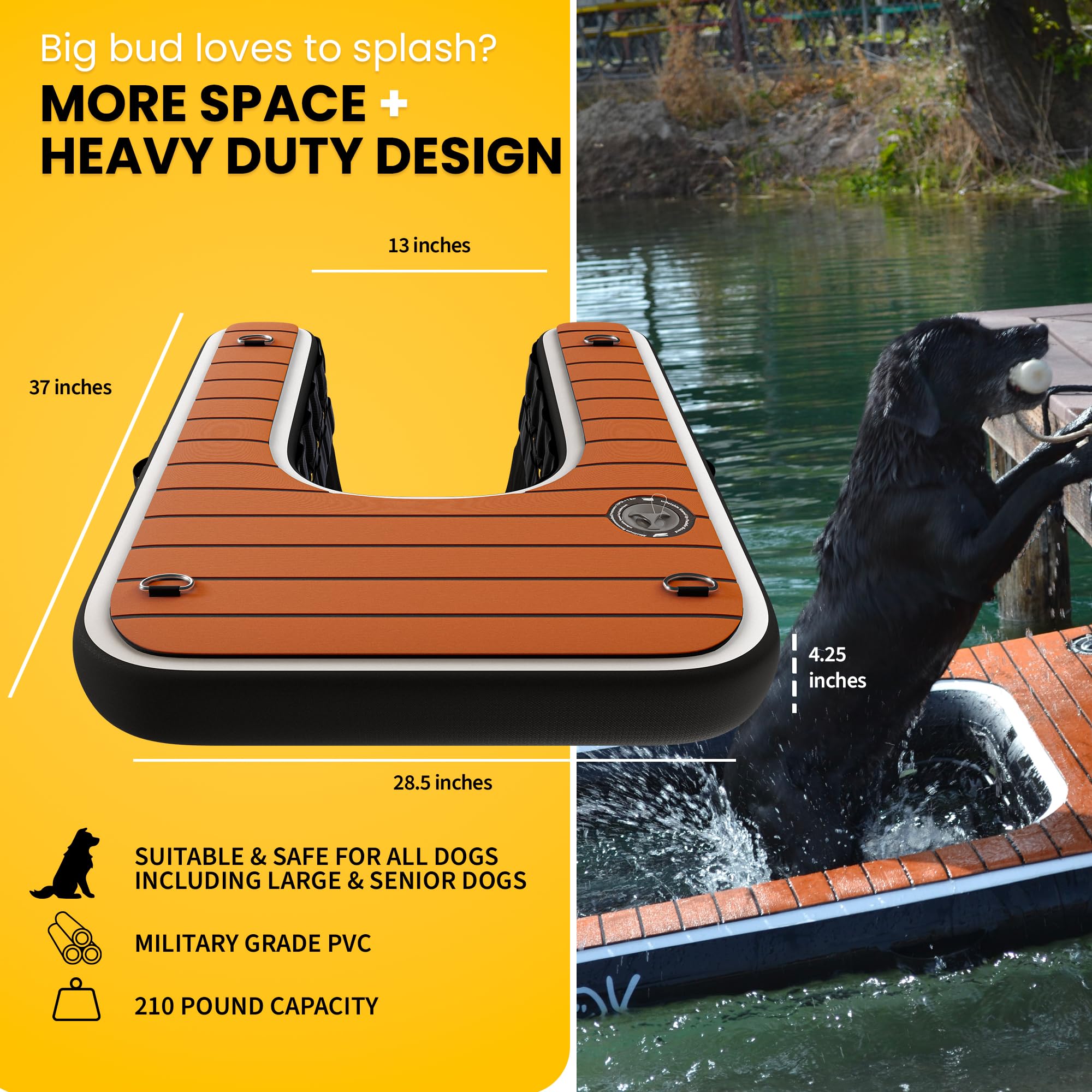 DOK Dog-DOK Mini heavy-duty mesh keeps the ramp submerged and stable.