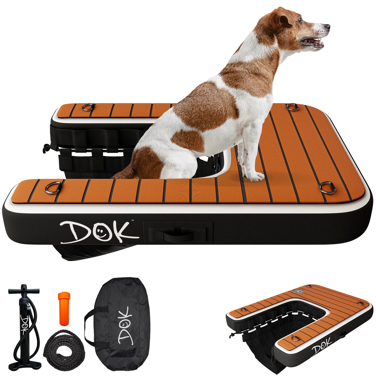 DOK Dog-DOK Mini inflatable dock platform ready for easy water access on pools, docks, and lakes.