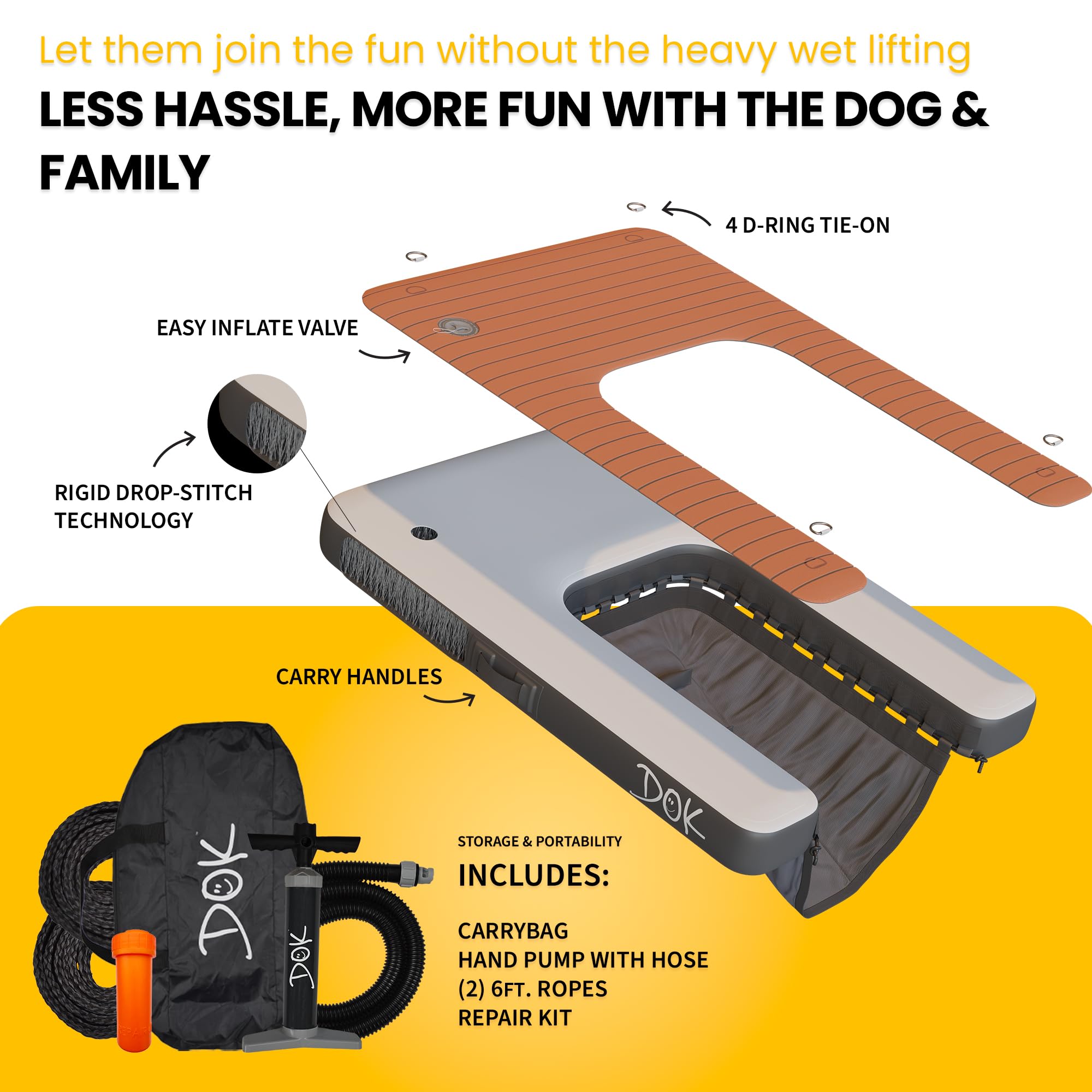 DOK Dog-DOK Mini versatile for pools, docks, boats, and lake use.
