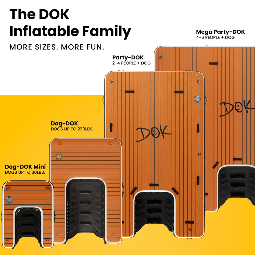 DOK Dog-DOK pool and boat setup with pontoon boat in background.