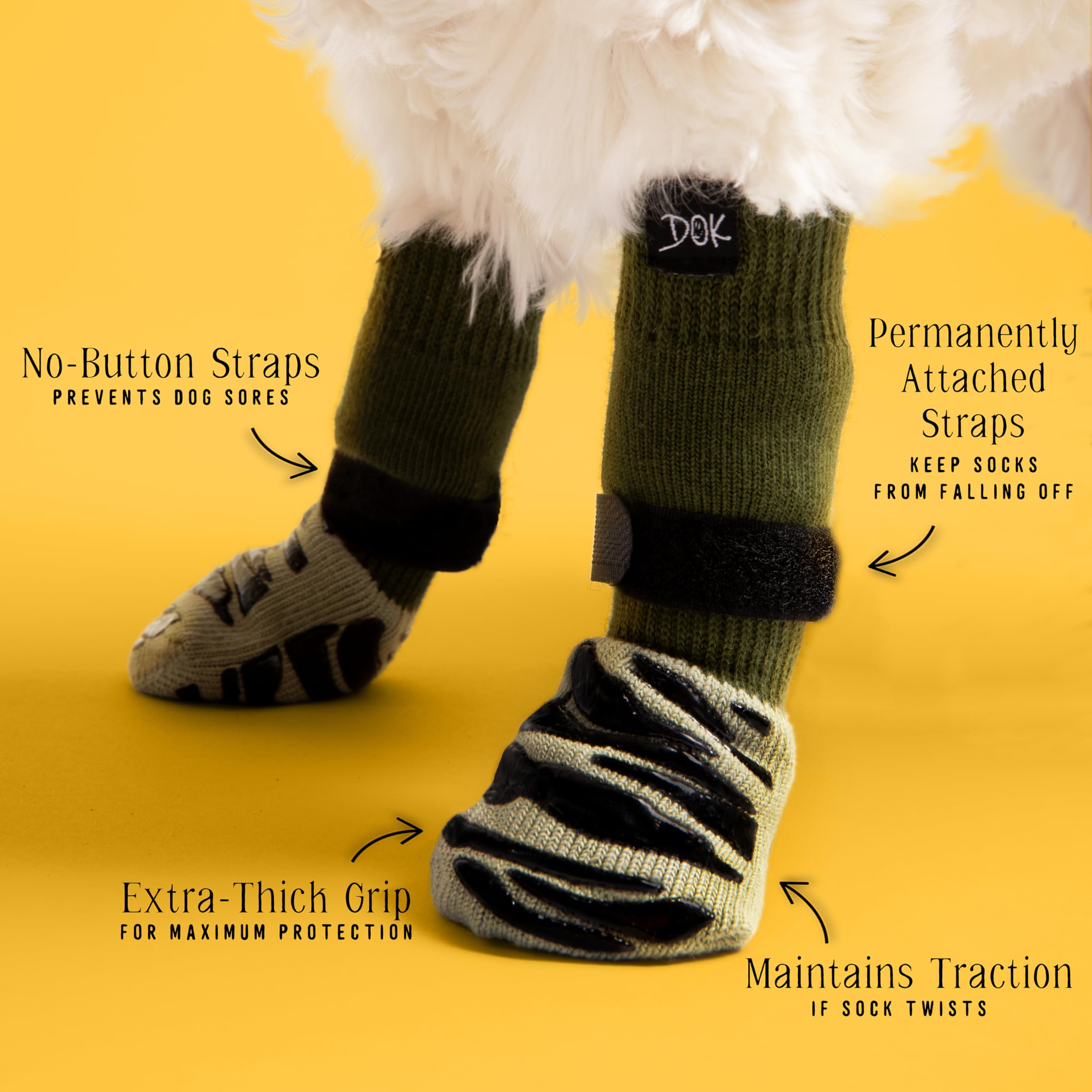 DOK TigerToes worn by a senior dog for better mobility on slick floors.