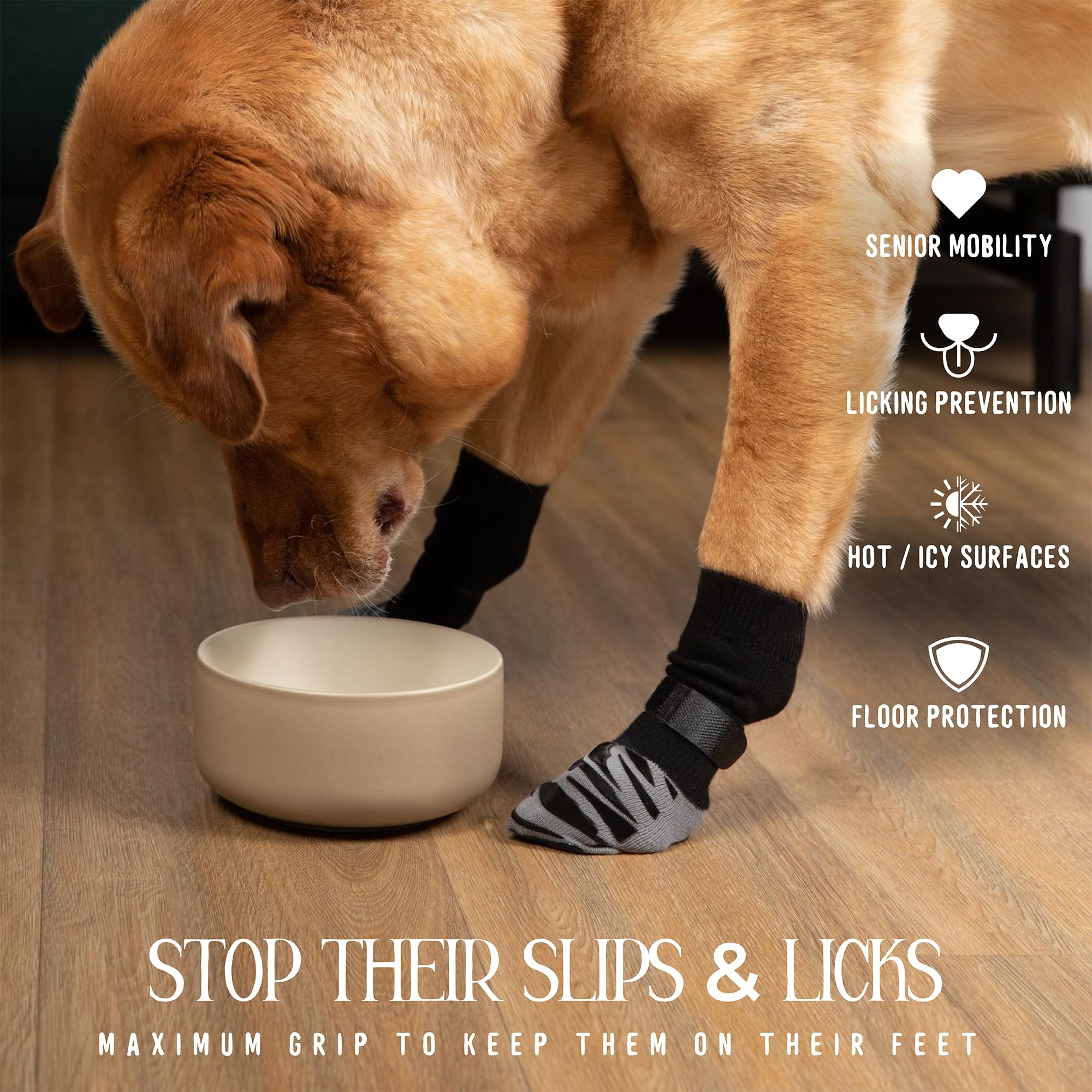 DOK TigerToes XXL dog-wearing-socks shown during daily activities for slip resistance