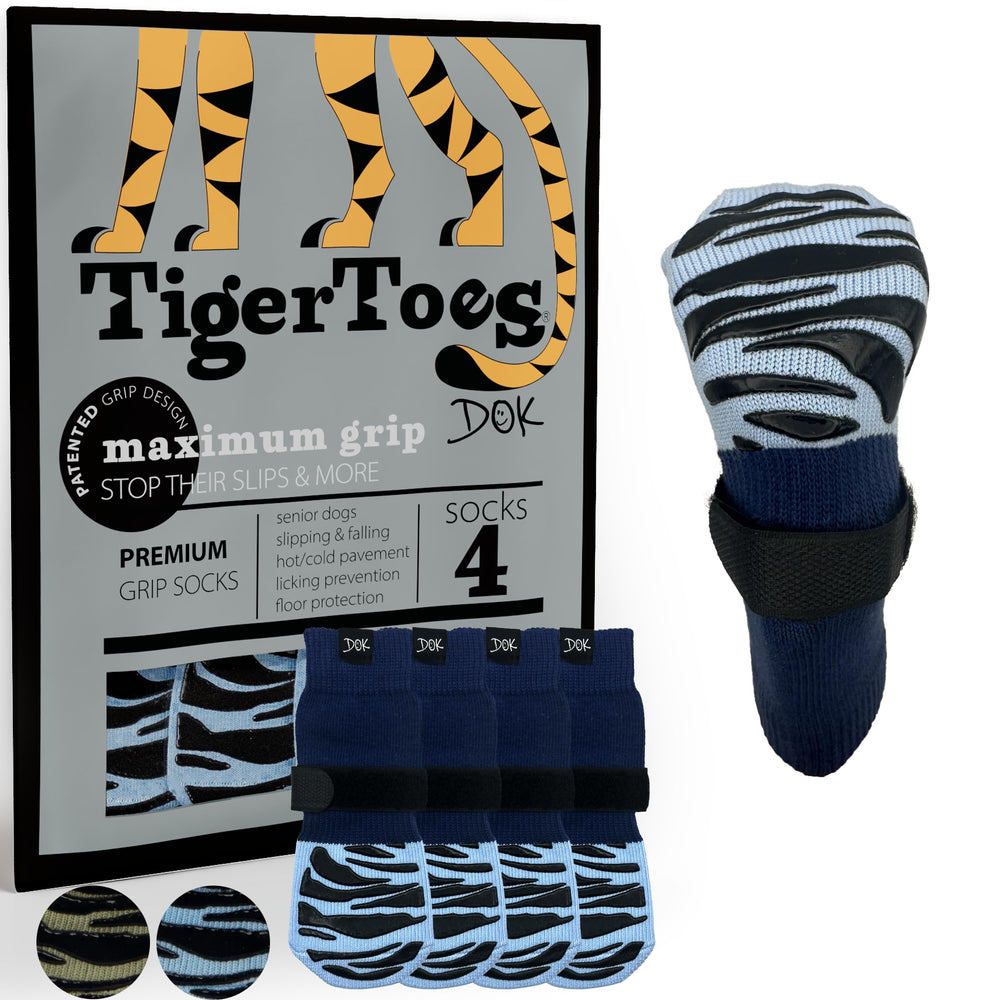 DOK TigerToes XXL nonslip socks on hardwood floor for secure traction