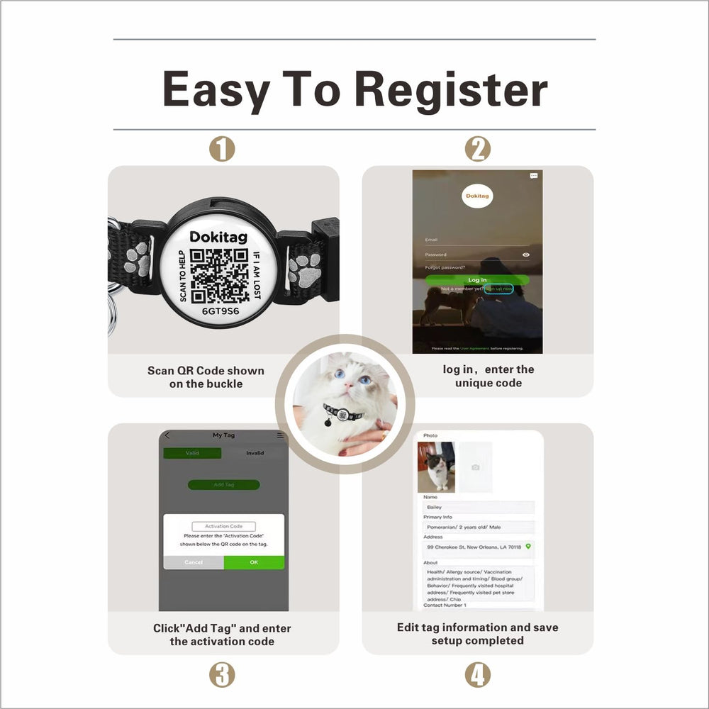 Dokitag QR code tag visible at night helps identification.