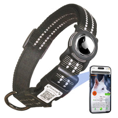 Dokitag reflective collar with AirTag holder for safer night walks.
