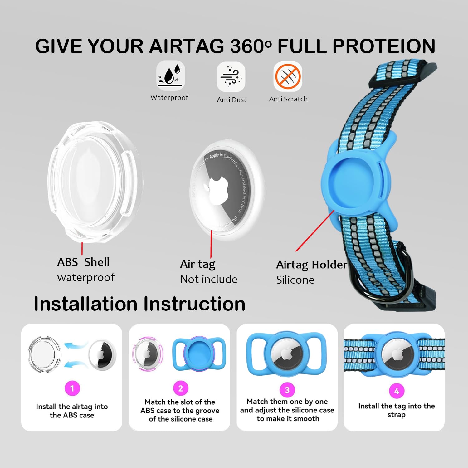 Dokitag soft nylon collar showing reflective stitching for nighttime visibility.