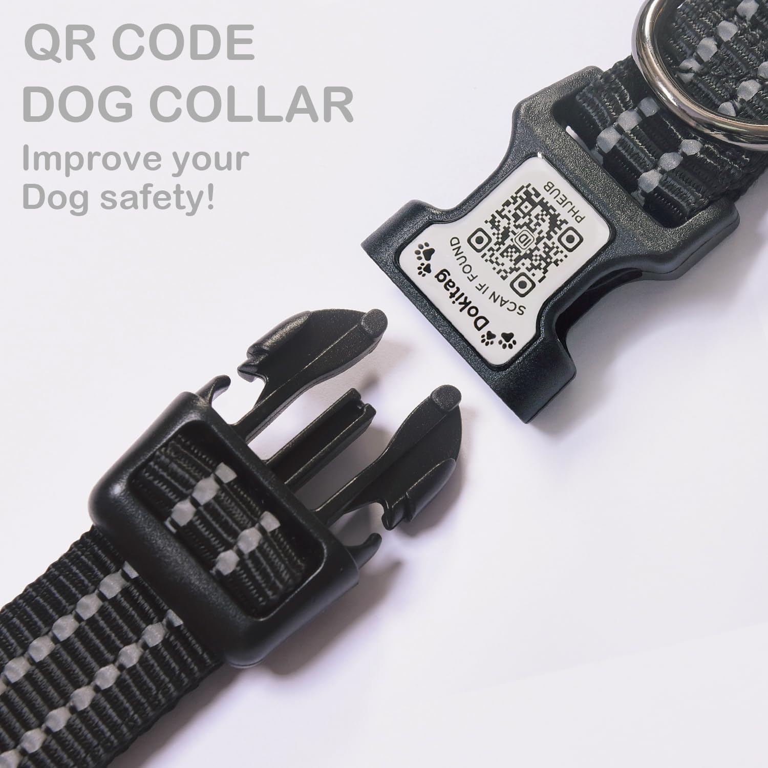 Dokitag soft nylon collar provides comfortable all-day wear.