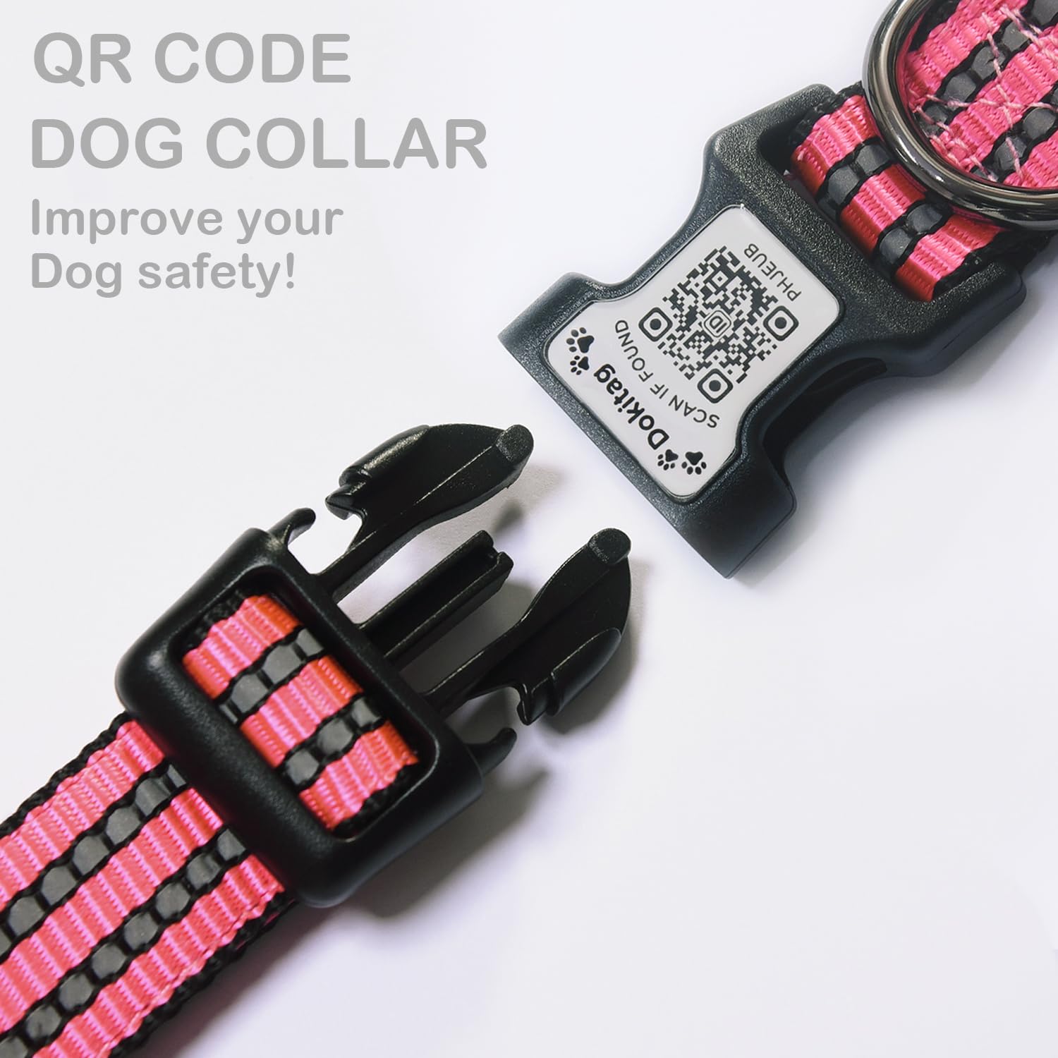 Dokitag soft nylon dog collar delivers comfortable all-day wear and durability.