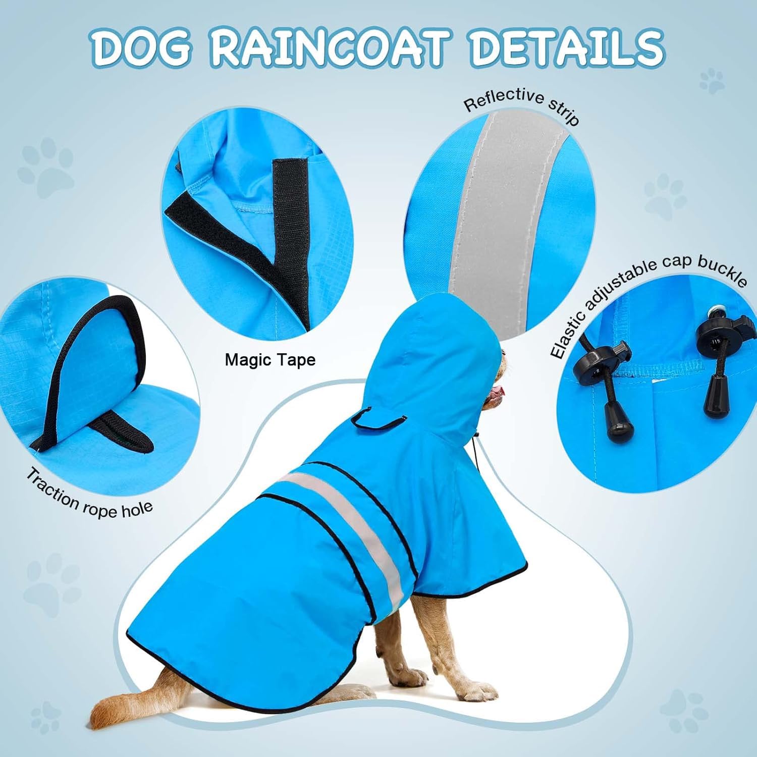 Dolitego raincoat on dog wearing blue, comfortable fit for medium dogs