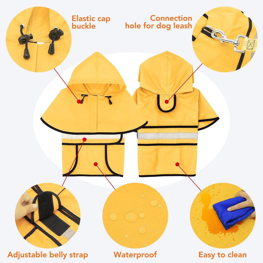 Domagiker adjustable dog raincoat with chest and belly straps.
