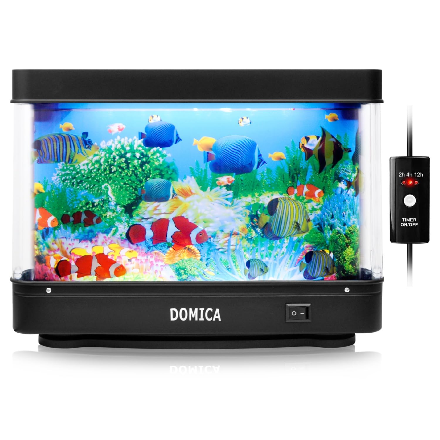 DOMICA fake fish tank with moving fish for calming desk decor
