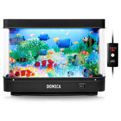 DOMICA fake fish tank with moving fish for calming desk decor