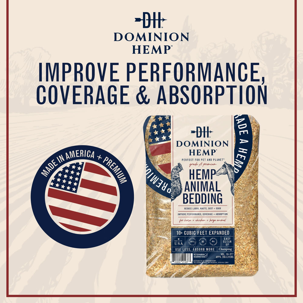 Dominion Hemp Bedding bulk 285 liters pack enables easy coop setup.