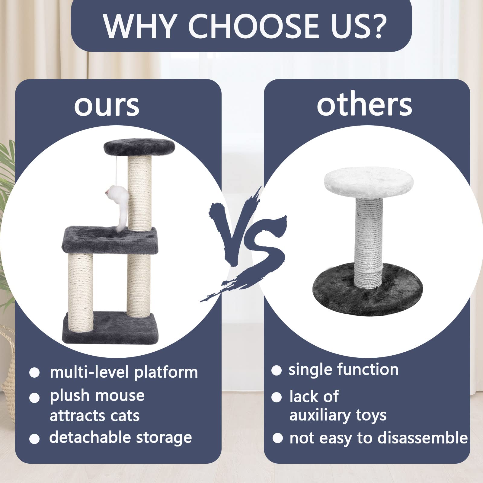 Donmnemb small cat tree with hanging mice engages cats with interactive play.
