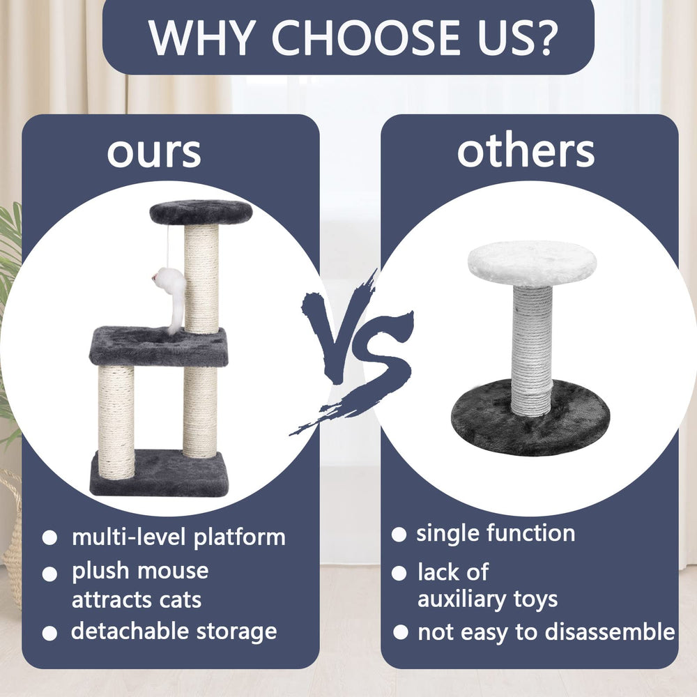 Donmnemb small cat tree with hanging mice engages cats with interactive play.