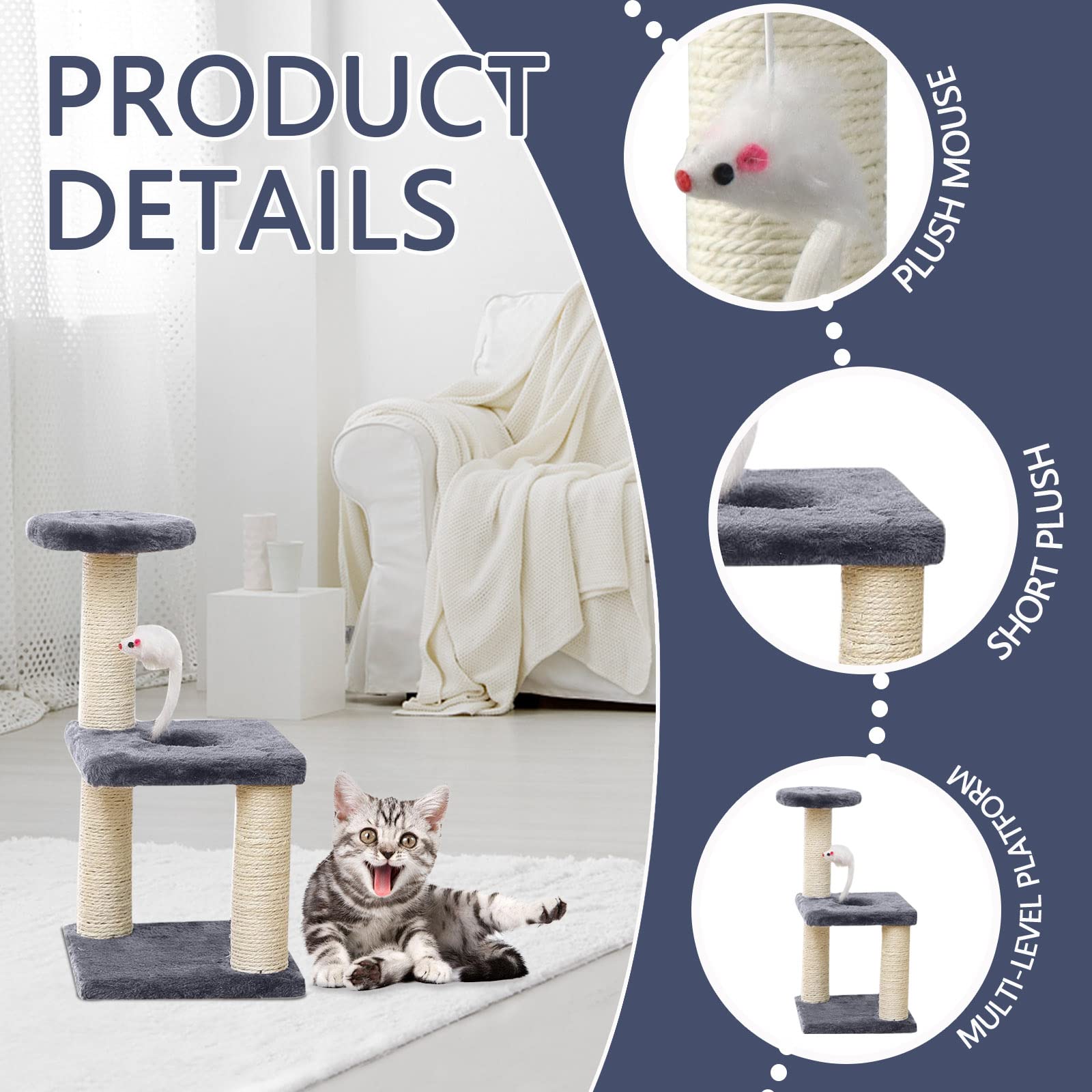 Donmnemb small cat tree plush base offers a cozy resting spot during playtime.